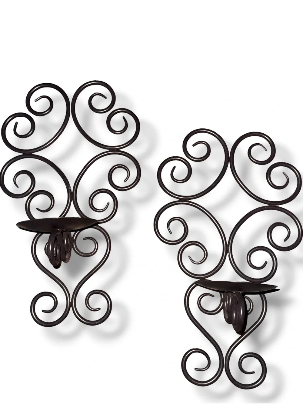 Set of wrought iron scroll work wall pillar candle sconces